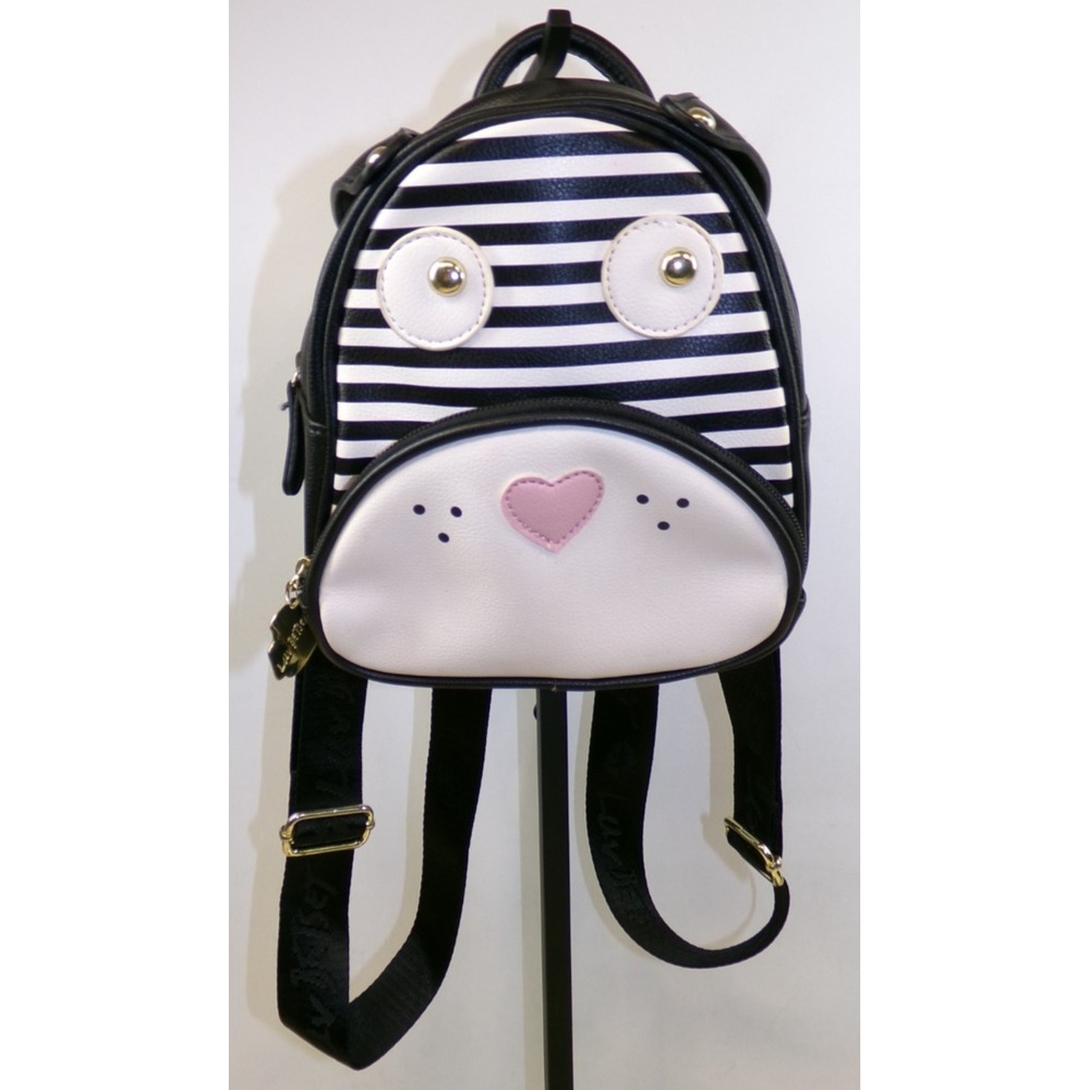 Betsey Johnson Dog Puppy Mini Backpack Black White Floppy Ears Novelty Purse